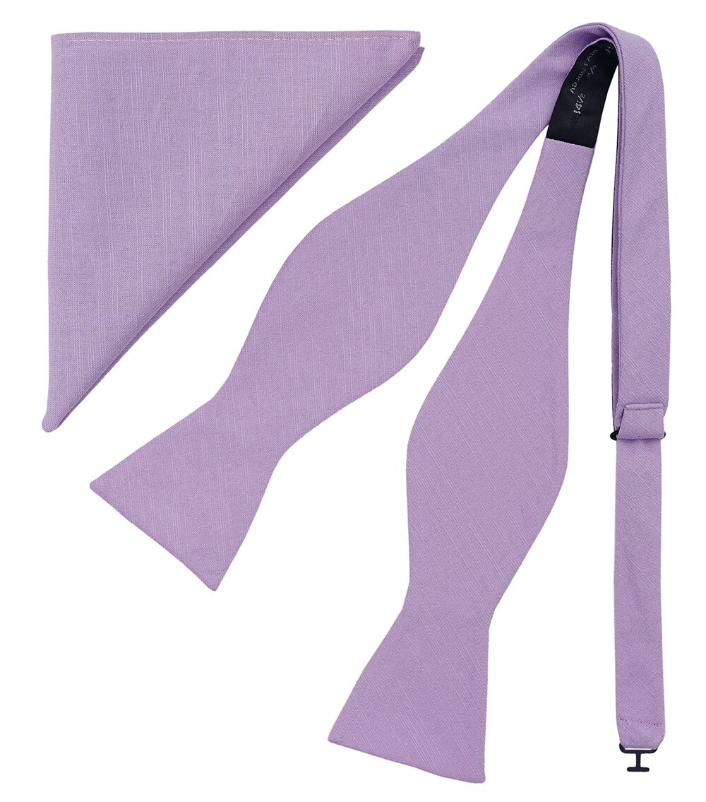 4018 Lavender Bow Tie and Pocket Square Tuexdo, Self-Tied Cotton Linen Bow